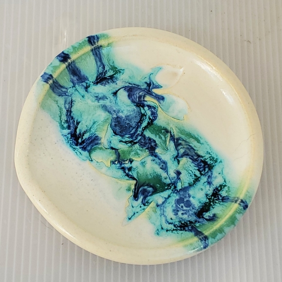 Studio Art Pottery Trinket Tray Cigar Ashtray Nautical Oceanic Signed Soap Dish - Picture 2 of 7